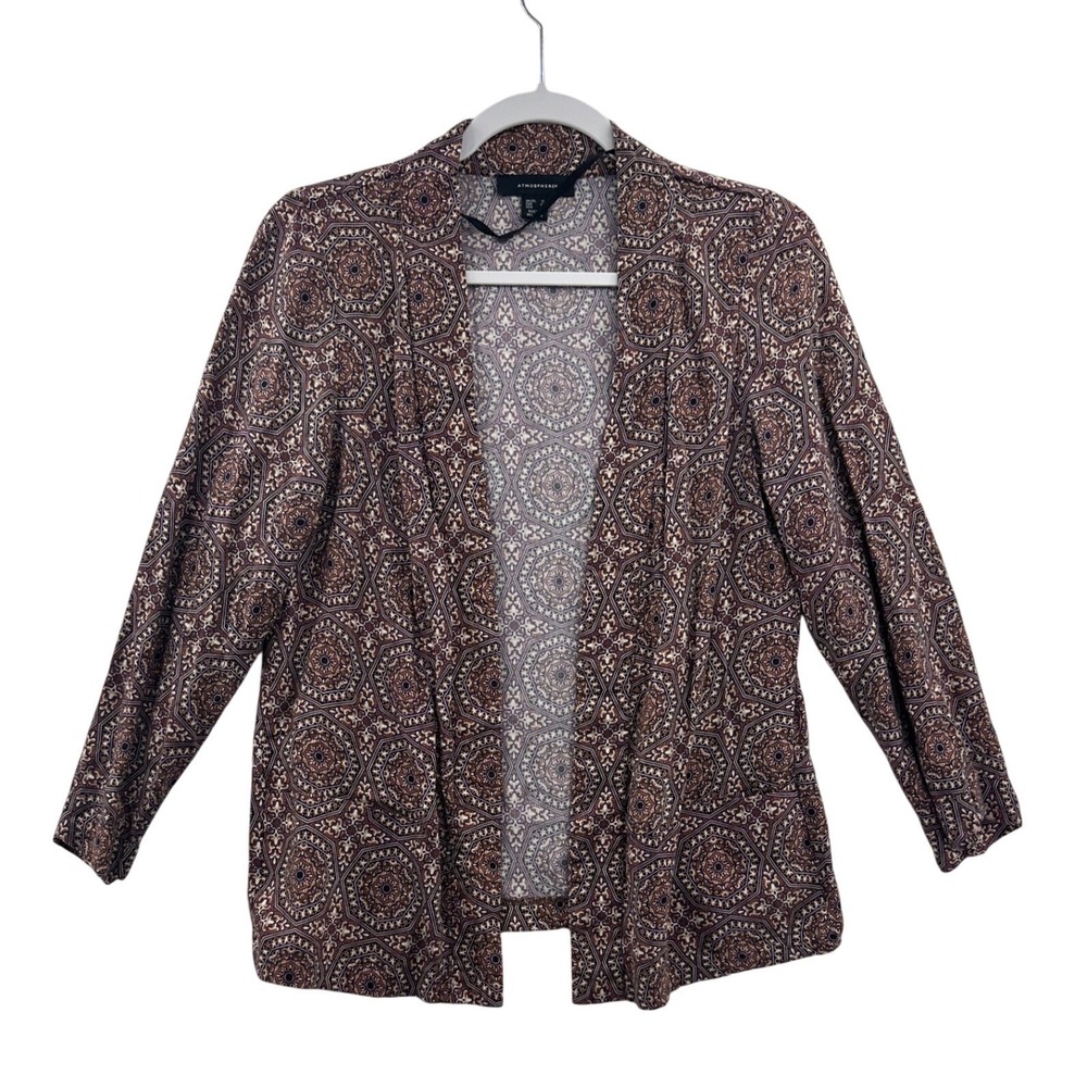 Atmosphere Womens Geometric Print Open Front Long Sleeve Cardigan Sweater Size 8